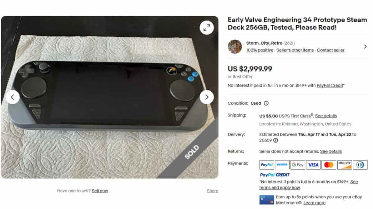 Early Steam Deck Engineering Sample eBay Listing