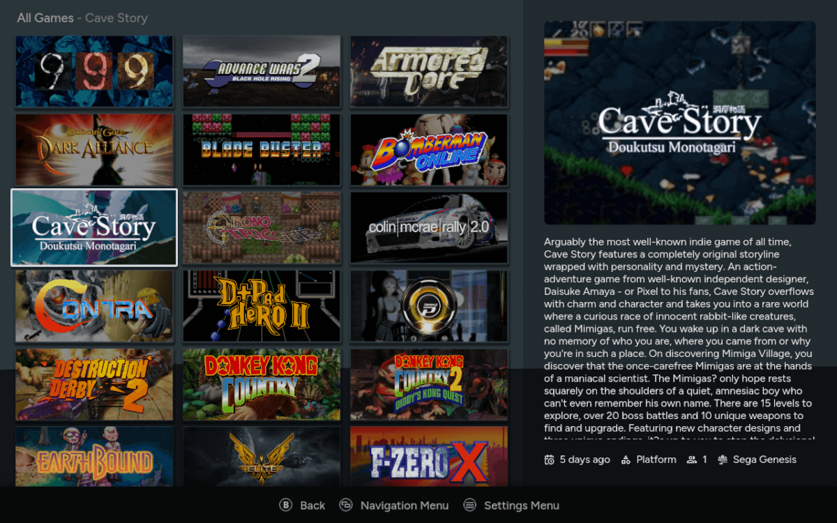 EmuHub game selection screen Linux