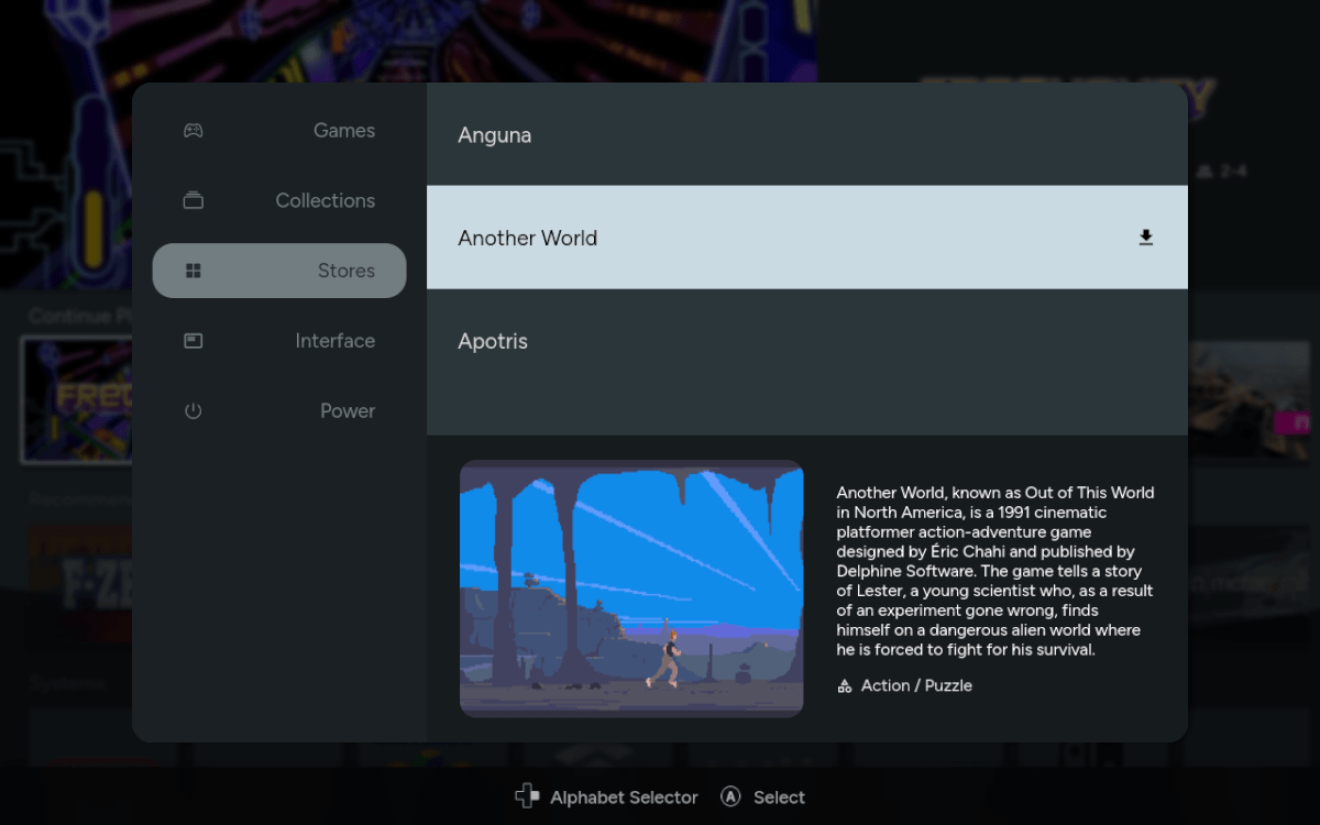 EmuHub Game description screen Linux
