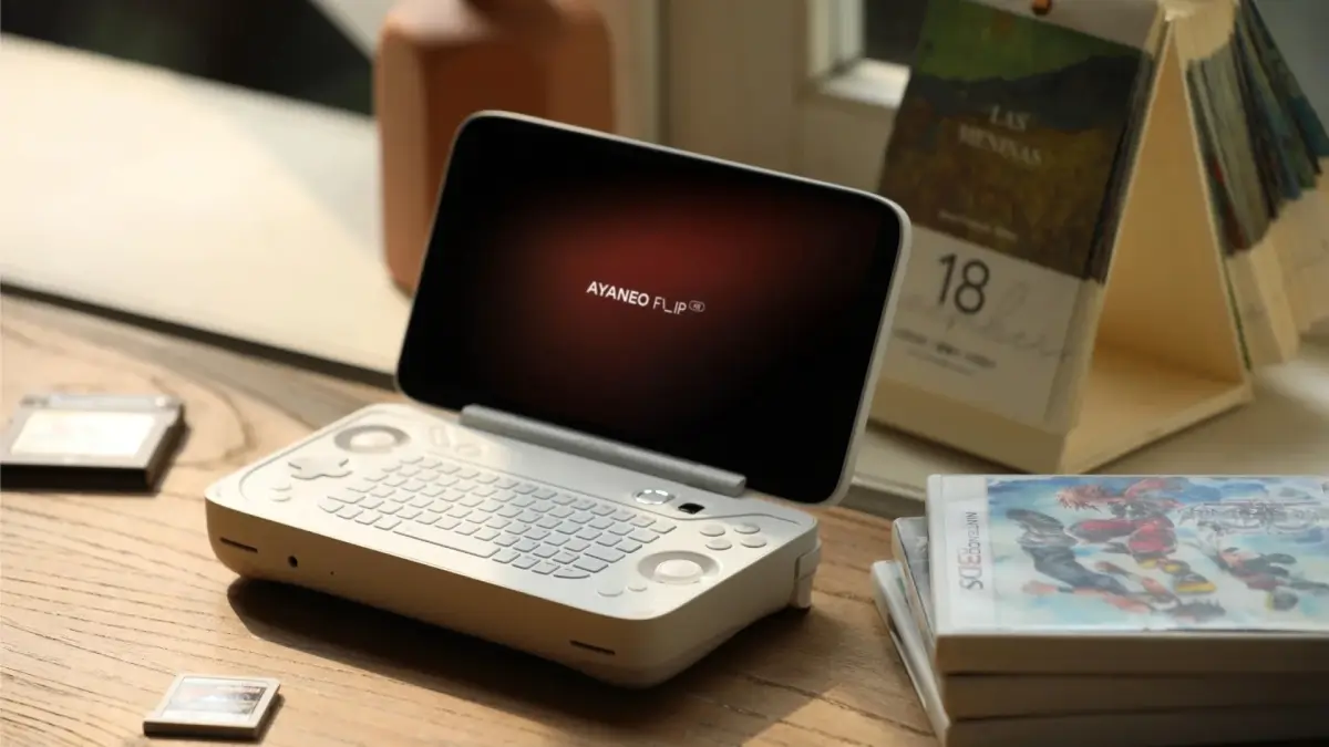 AYANEO Flip KB sitting on a desk