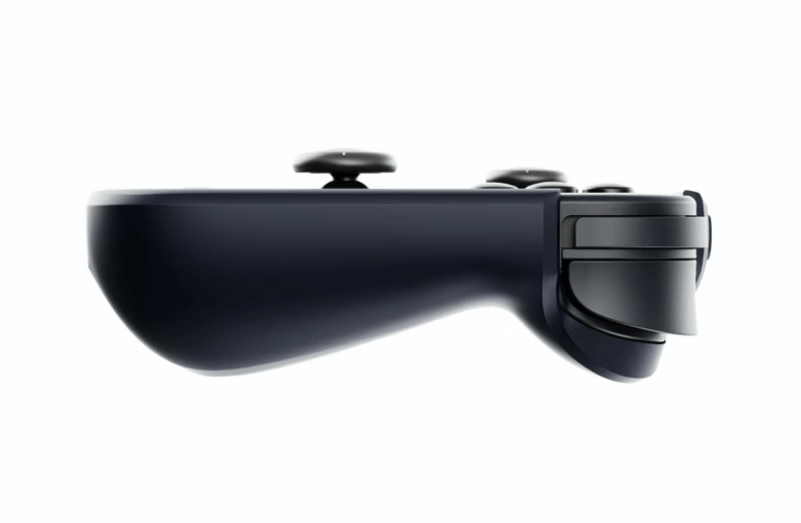 Promo image of the AYANEO Pocket S' grip accessory, from the side.