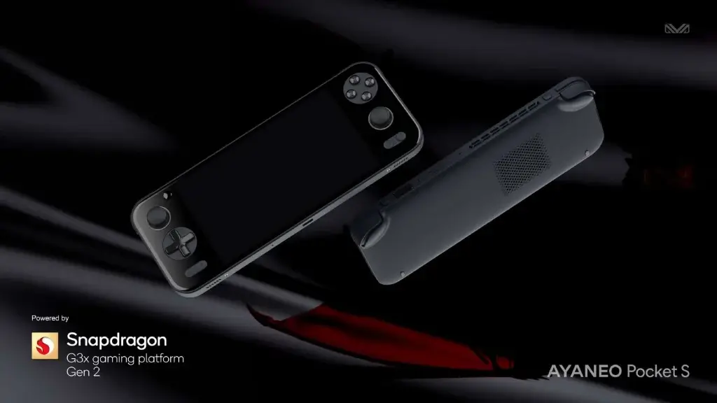 Promotional image, showing off the full initial design of the AYANEO Pocket S.