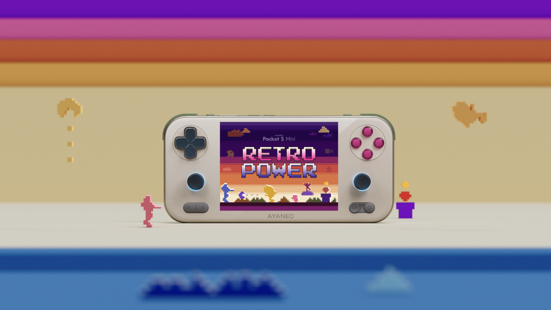 AYANEO Pocket S Mini Promo Render - Retro Power - Retro Handhelds AYANEO Pocket S Mini Promo Render - Retro Power