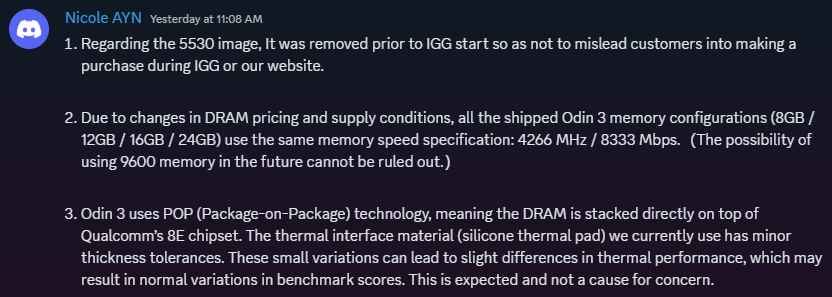 Nicole from AYN Responds About Odin 3 RAM saga